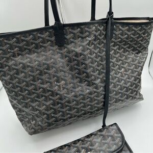 GOYARD  Artois Tote Coated Canvas MM, Gray Black and Brown